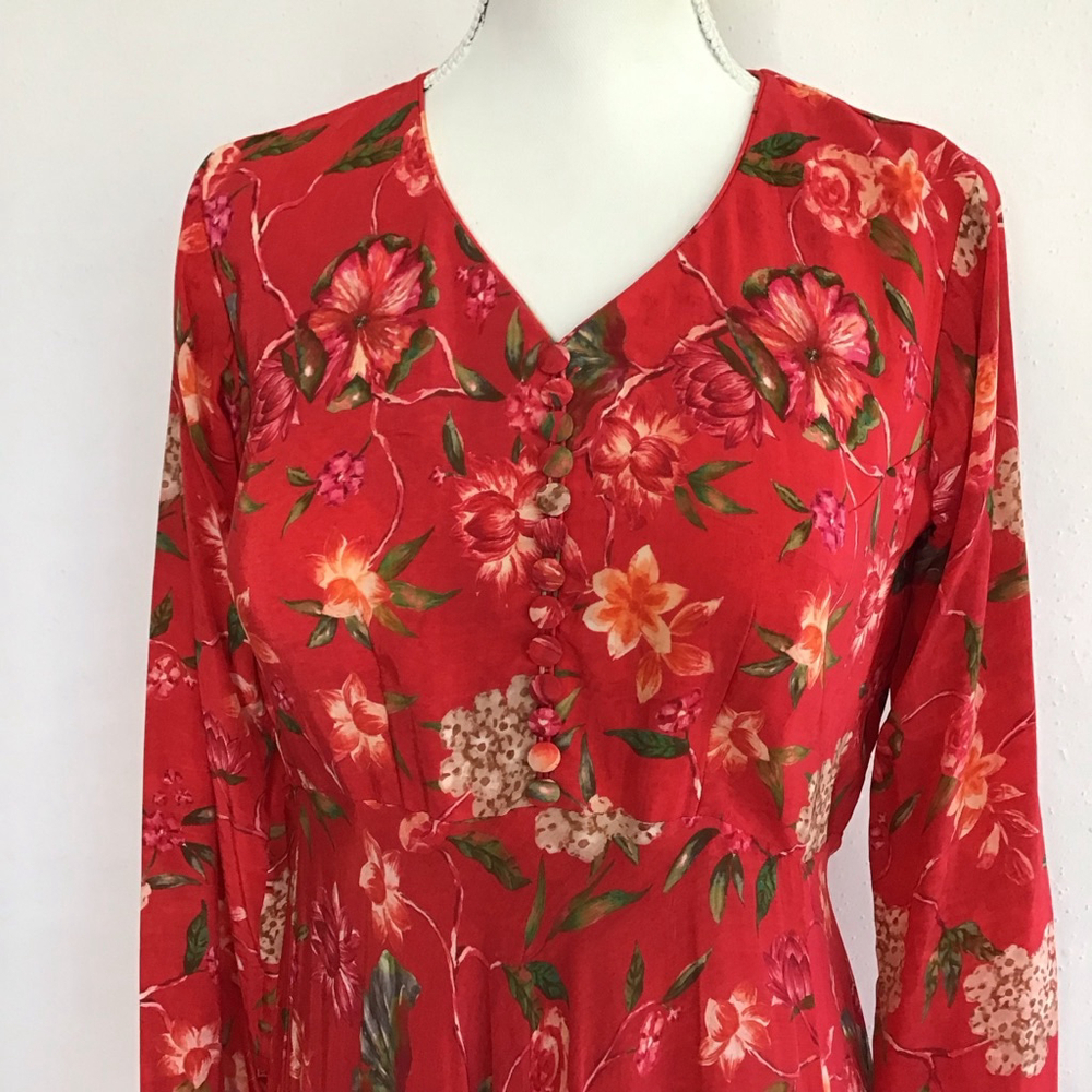 Susan by Sangeeta Women Elegant Flowing Red Floral Maxi Dress M - Picture 5 of 15